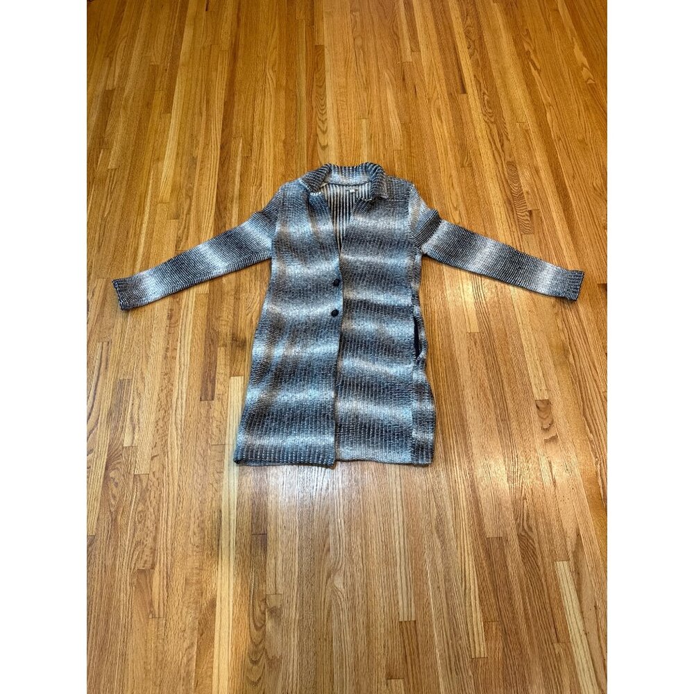 Lucky Brand Womens Longline Button Cardigan Sweater L Black & White Knit